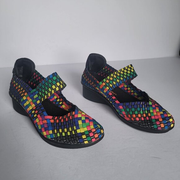Bernie Mev New Mary Jane Multicolor Woven Low Wedge Slip-On Shoes. Size 7.5 - Picture 1 of 9